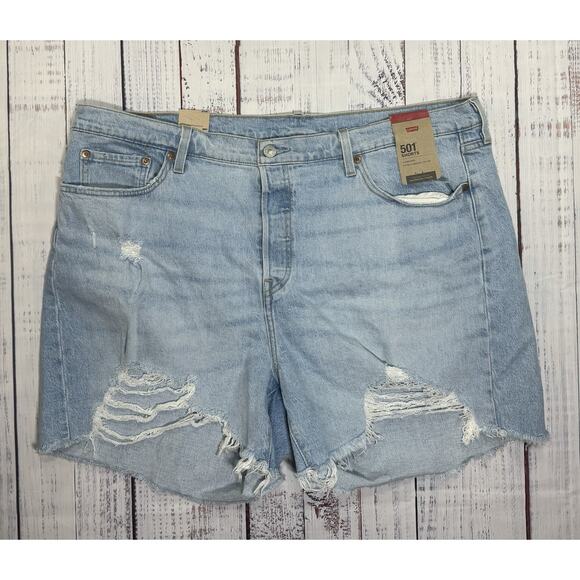 Levi's Pants - Levis 501 High Rise Distressed Button Fly Light Wash Shorts Size 20W Women’s NWT